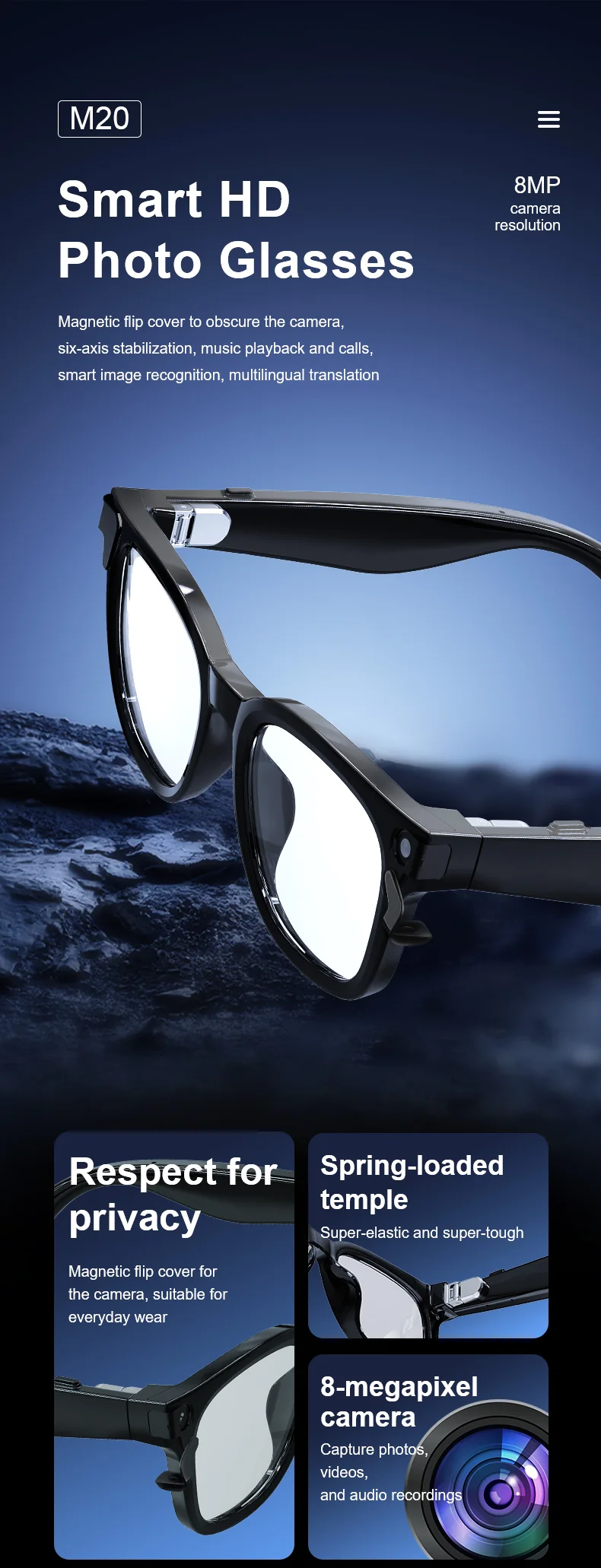 Scout One AI camera glasses — feature panel 1