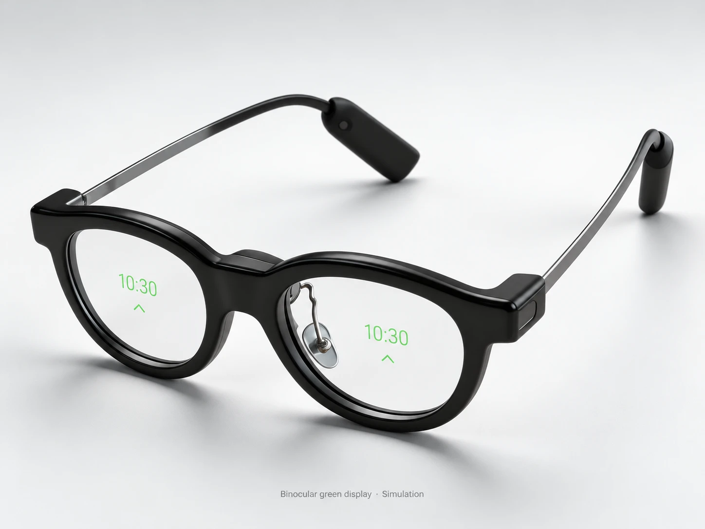 Cue Air binocular green display simulation; no built-in speaker