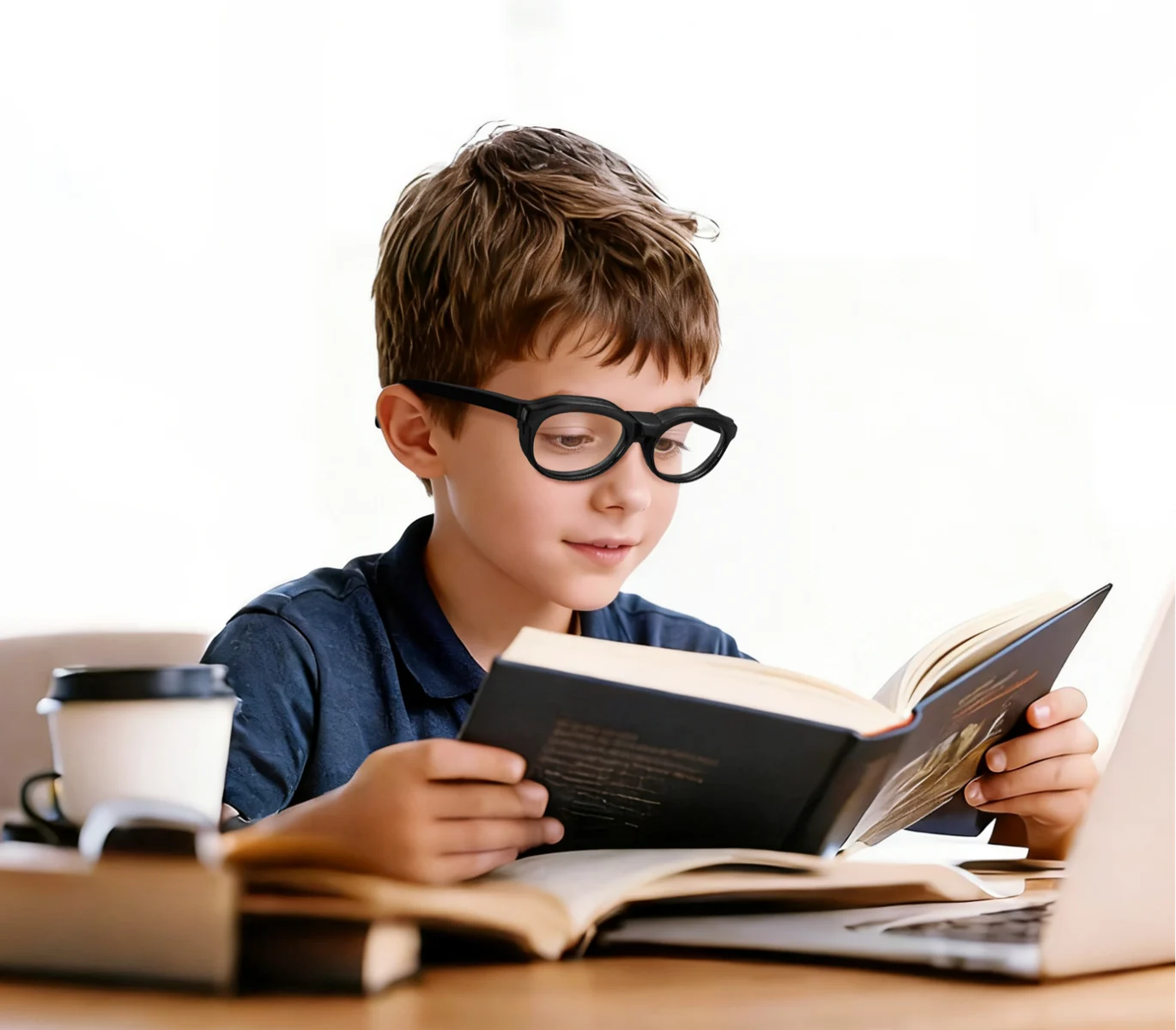 Illustrative reading scene for children's reading-habit smart glasses
