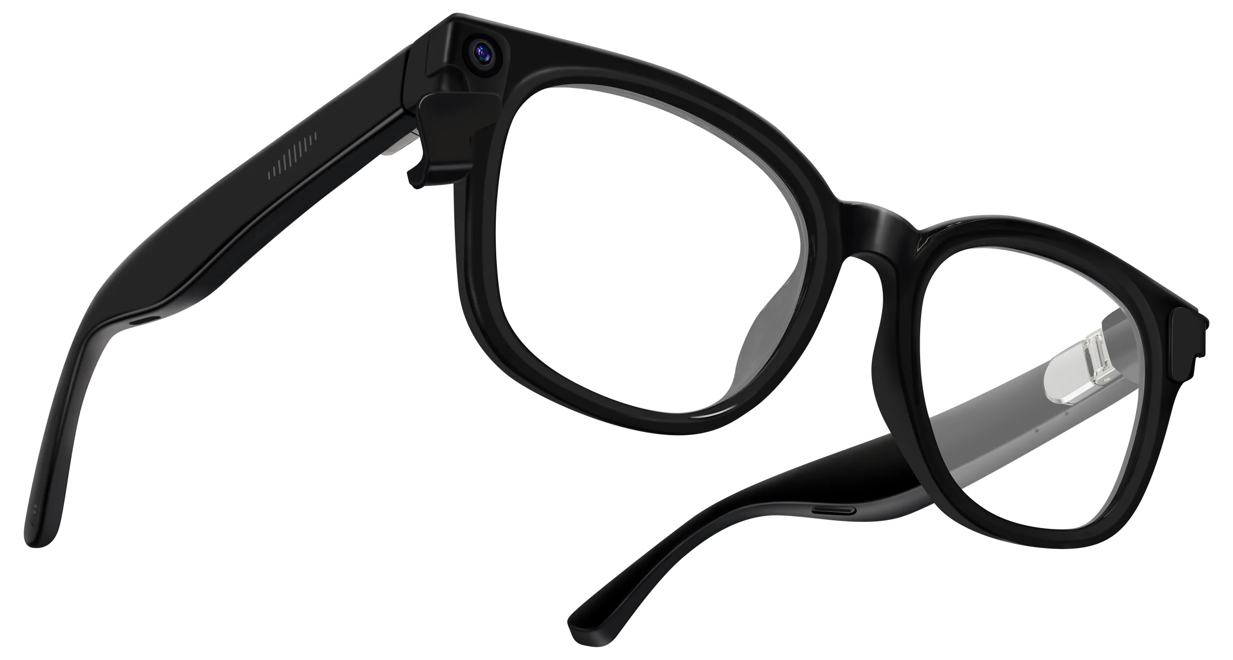 Scout One black frame, camera and temple in three-quarter view